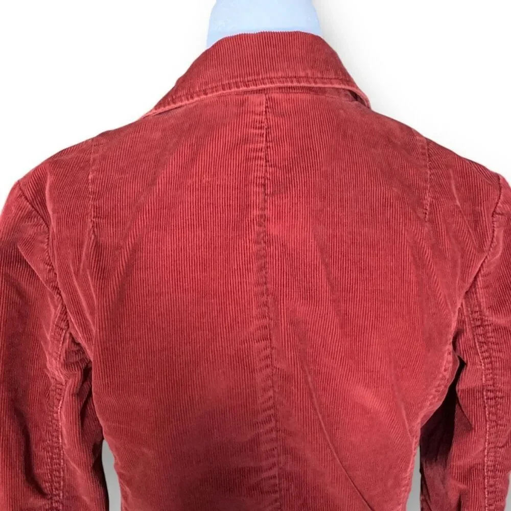 London Jean Rust Corduroy Blazer Jacket Fitted Tailored Stretch Retro Size 8